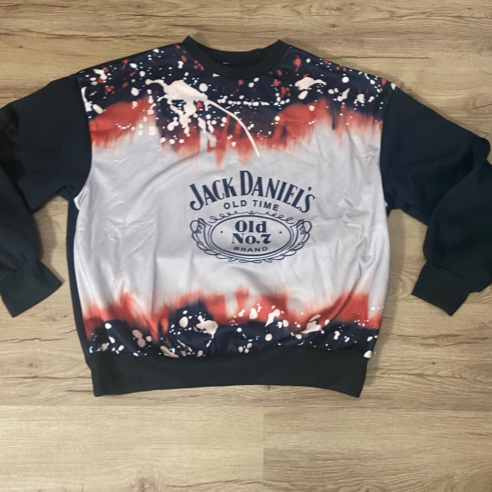 Jack Daniel’s Black & Cream Acid Wash Size Medium M Oversized Sweatshirt Sweater
